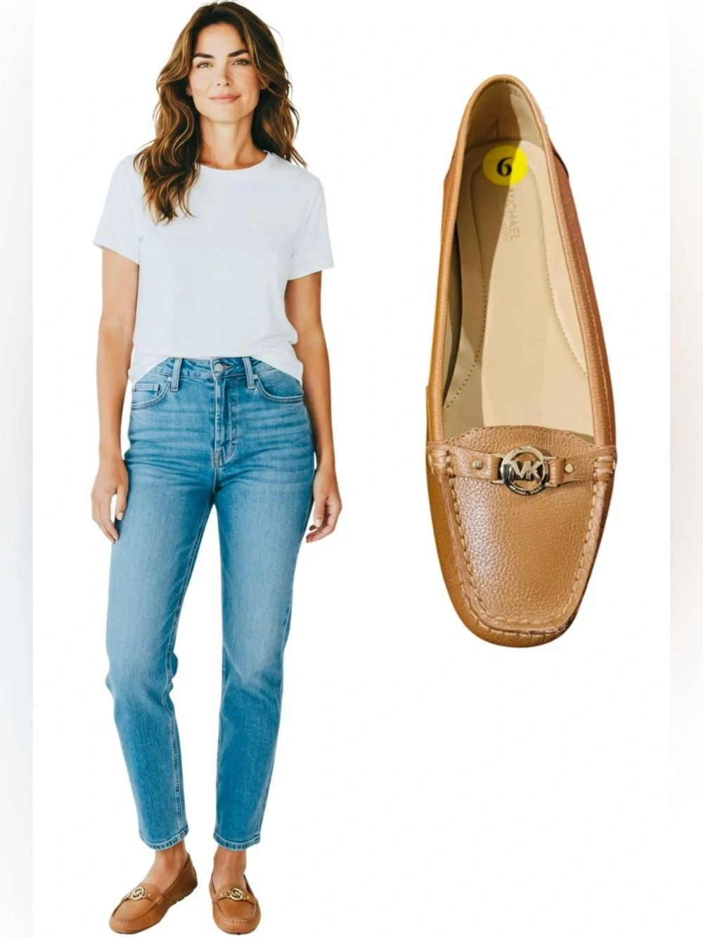 Michael Kors May Tan Leather Gold Logo Moccasins - Picture 1 of 9